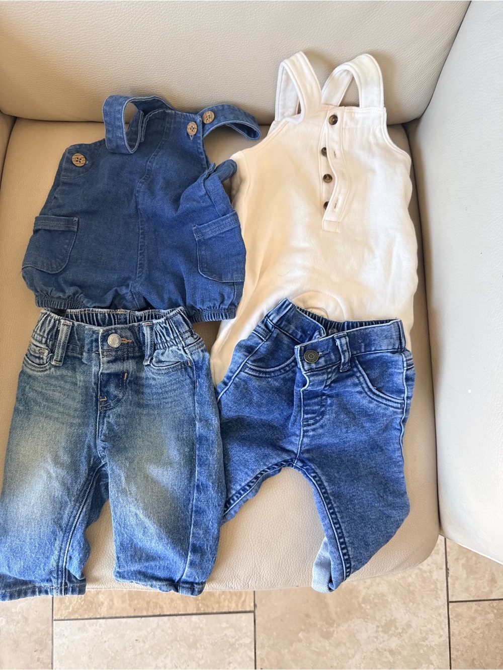 Old Navy Blue Denim & Cream Overall and Jeans Set